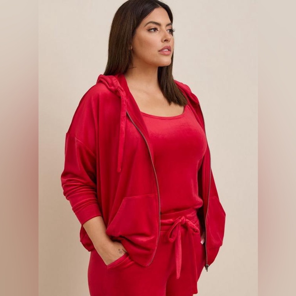 Torrid Red Velour Zip Front Hoodie and Cami set